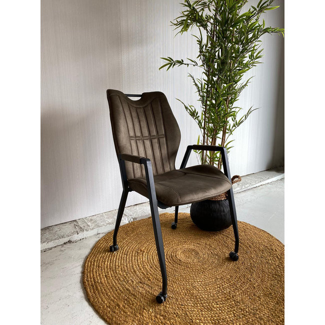 WoonMax Eettafelstoel Olympic - Antraciet, cognac, mosgroen