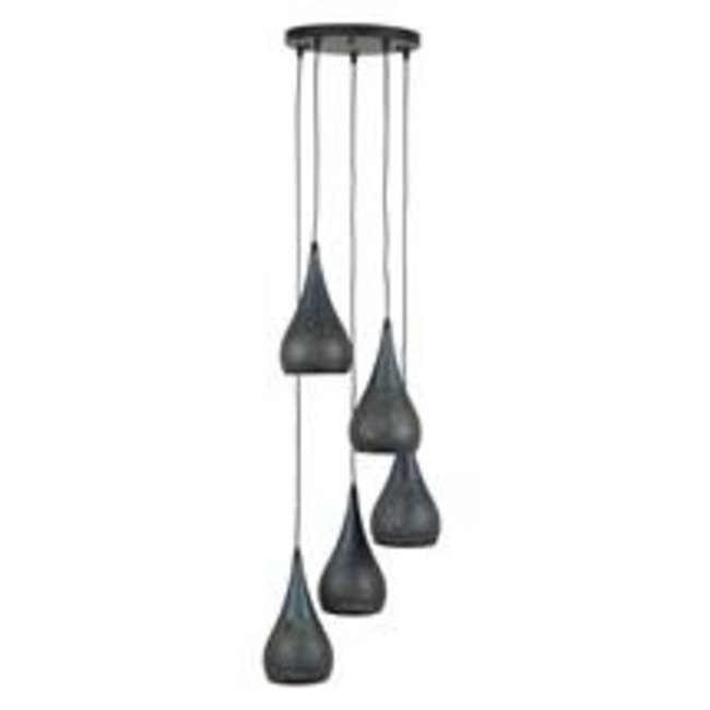 WoonStijl Hanglamp 5x getrapt punch / Zwart bruin