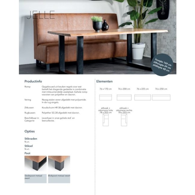 Sevn Eetkamerbank Jelle - Diverse maten en stoffen