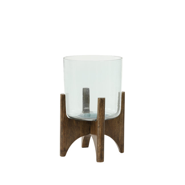 Light en Living Vaas op voet JACE glas+hout bruin - 2 afmetingen