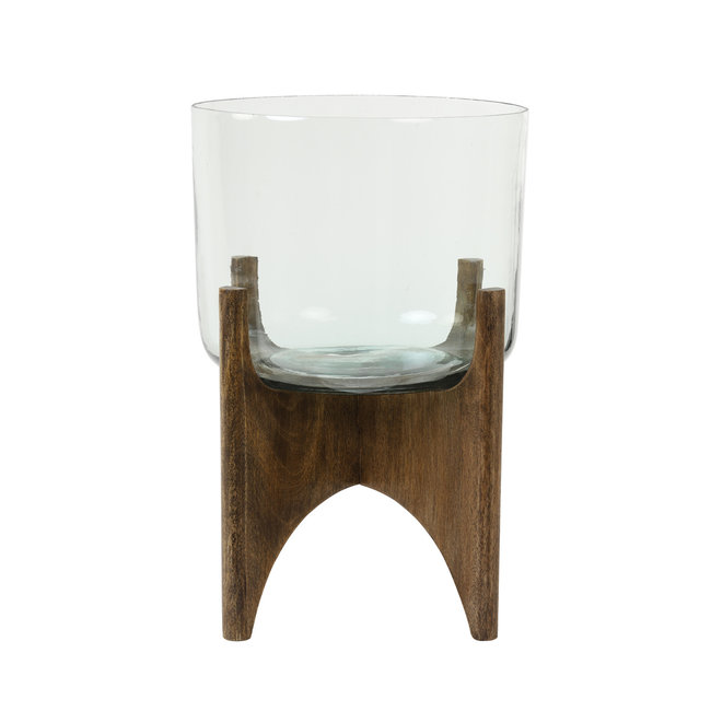 Light en Living Vaas op voet JACE glas+hout bruin - 2 afmetingen