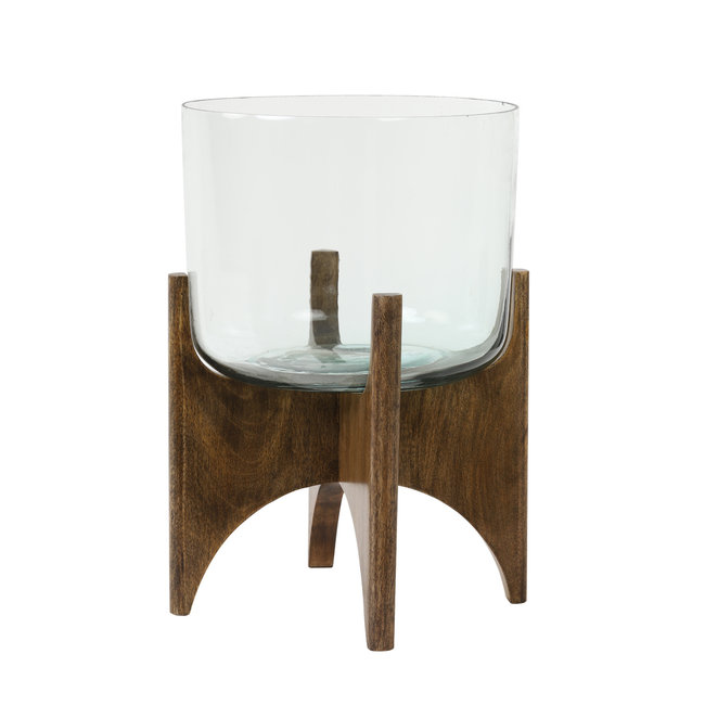 Light en Living Vaas op voet JACE glas+hout bruin - 2 afmetingen