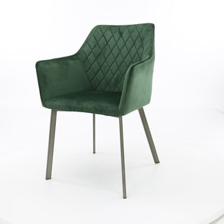 WoonStijl Armstoel diamond stitch  - Antraciet en Groen Velvet WoonStijl Armstoel diamond stitch  - Antraciet en Groen Velvet