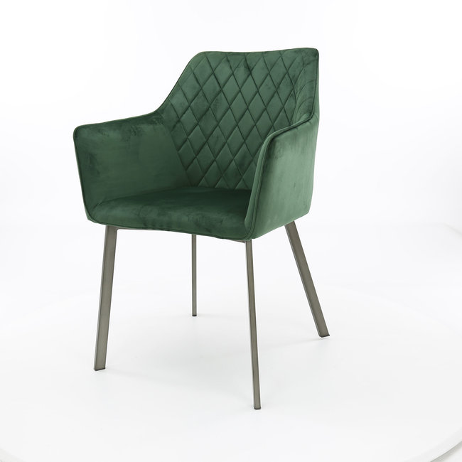 WoonStijl Armstoel diamond stitch  - Antraciet en Groen Velvet