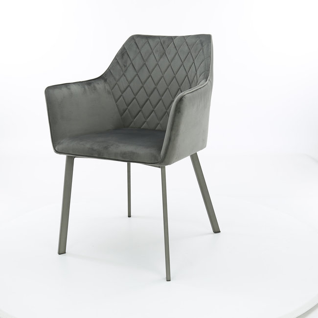 WoonStijl Armstoel diamond stitch  - Antraciet en Groen Velvet