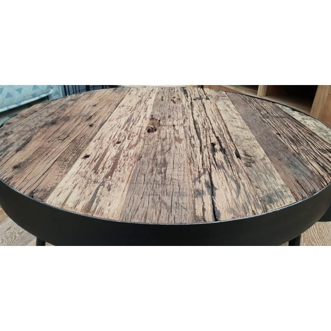 WoonStijl Set van 2 bijzettafels robuust doorleefd hardhout