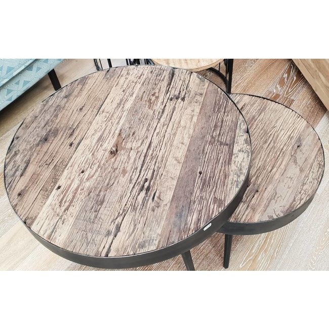 WoonStijl Set van 2 bijzettafels robuust doorleefd hardhout