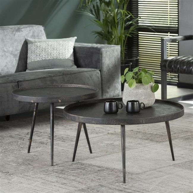 WoonStijl Salontafel set/2 rond metallic/Grijs