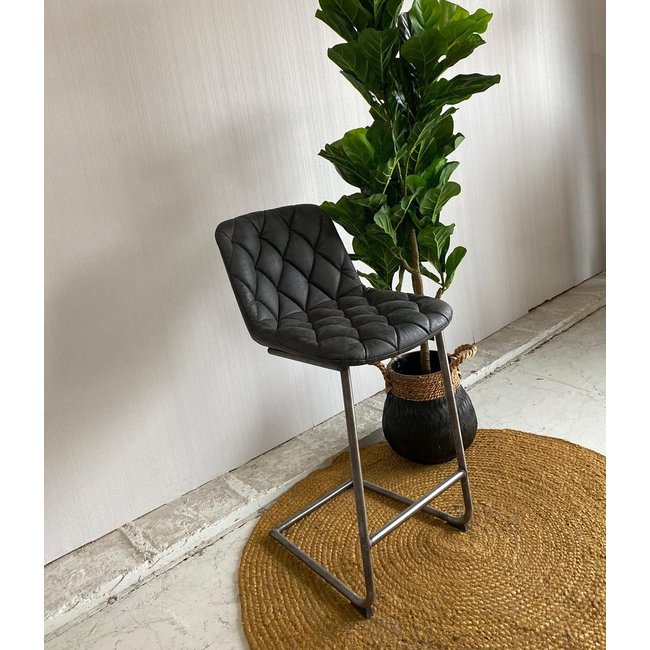 WoonStijl Barstoel grid sledepoot Wax PU zwart