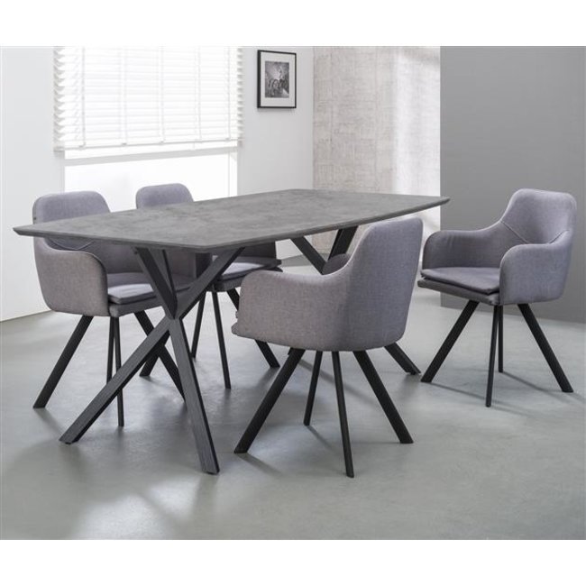 WoonStijl Eetkamertafel 160 ovaal blad zwart gepoedercoat frame / 3D betonlook grijs