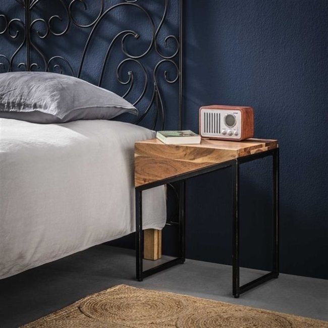 WoonStijl Nachtkastje Slice 1 lade set van 2 / Massief acacia naturel