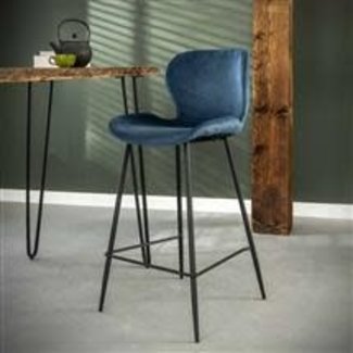 WoonStijl Barstoel velvet ronde buis blauw velvet