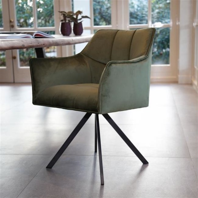 WoonStijl Armstoel raster draaibaar velvet groen