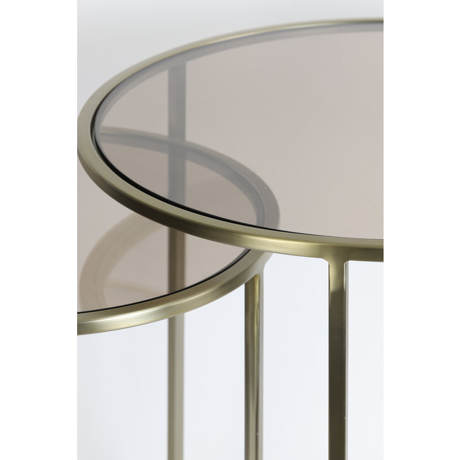 Light en Living Bijzettafel set van 2 DUARTE glas bruin+licht goud