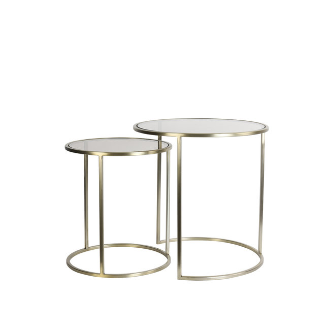 Light en Living Bijzettafel set van 2 DUARTE glas bruin+licht goud