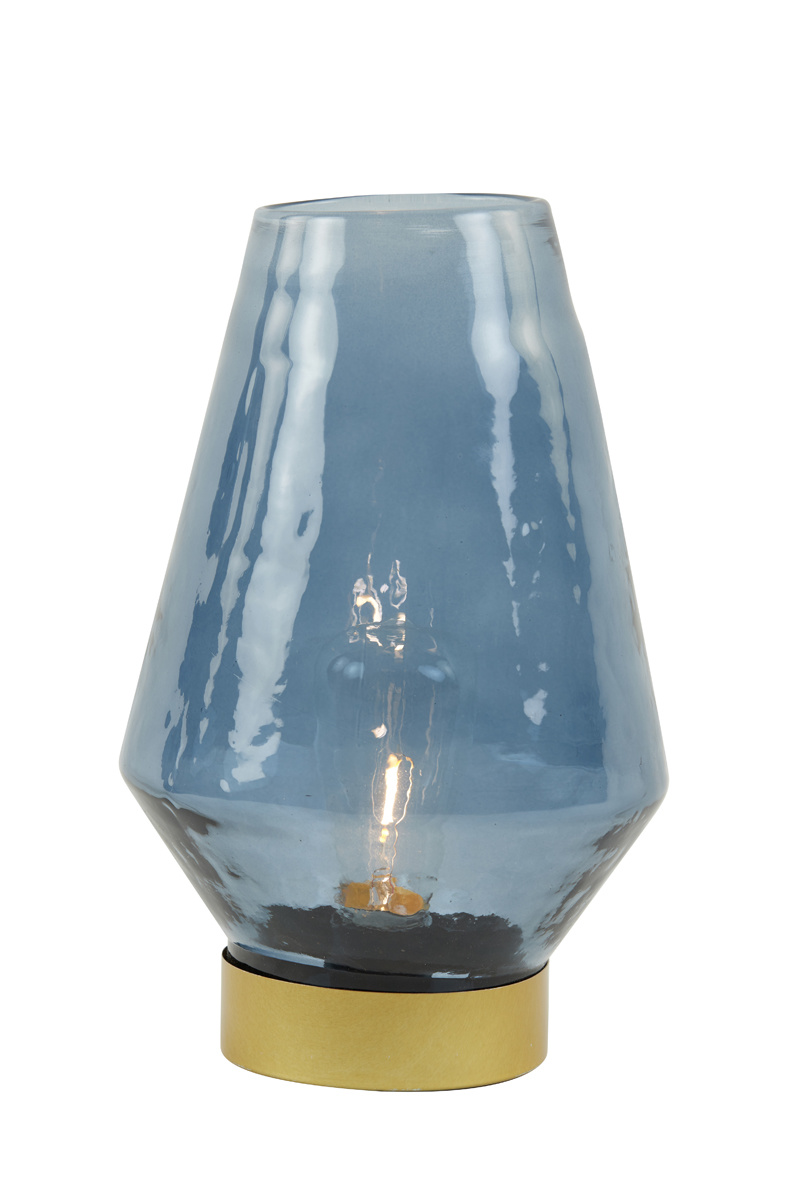 overloop Overstijgen Kalmte Tafellamp LED Ø16x23,5 cm JAYA glas donker blauw+goud - De Woon Winkel