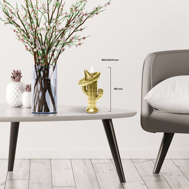 Candellana Kaars cactus met sombrero goud