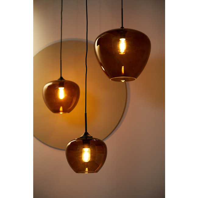 Light en Living Hanglamp MAYSON  zwart+glas bruin - Diverse maten