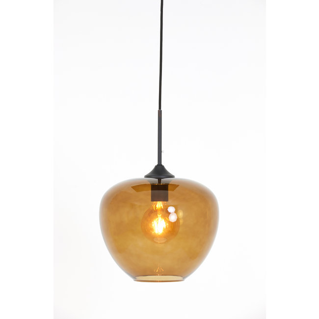 Light en Living Hanglamp MAYSON  zwart+glas bruin - Diverse maten