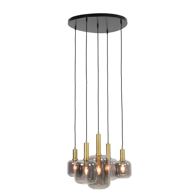 Light en Living Hanglamp 5L Ø66x80 cm LEKAR antiek  brons+smoke glas