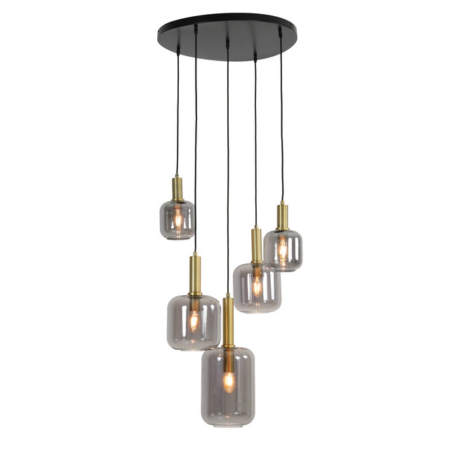 Light en Living Hanglamp 5L Ø66x80 cm LEKAR antiek  brons+smoke glas