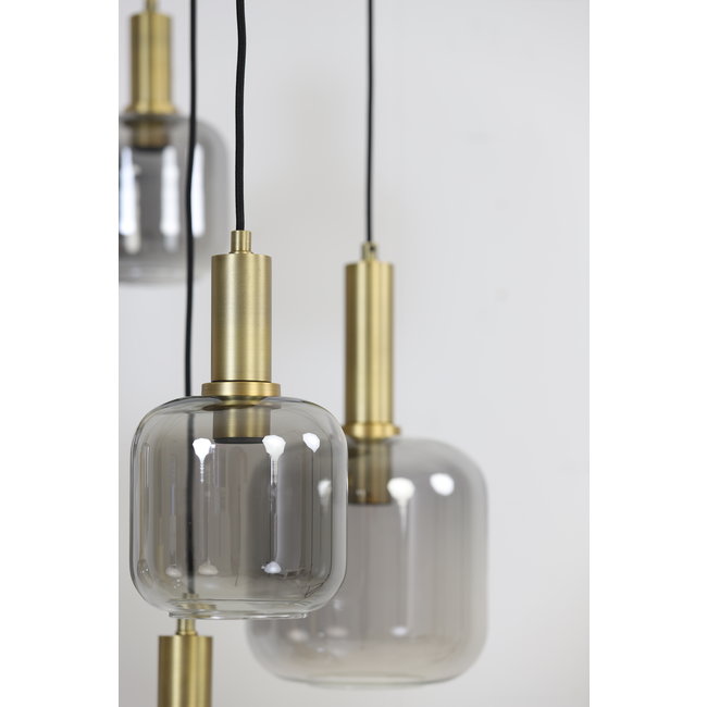 Light en Living Hanglamp 5L Ø66x80 cm LEKAR antiek  brons+smoke glas