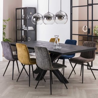 WoonStijl Eetkamerstoel velvet straight stitch - Groen of goud