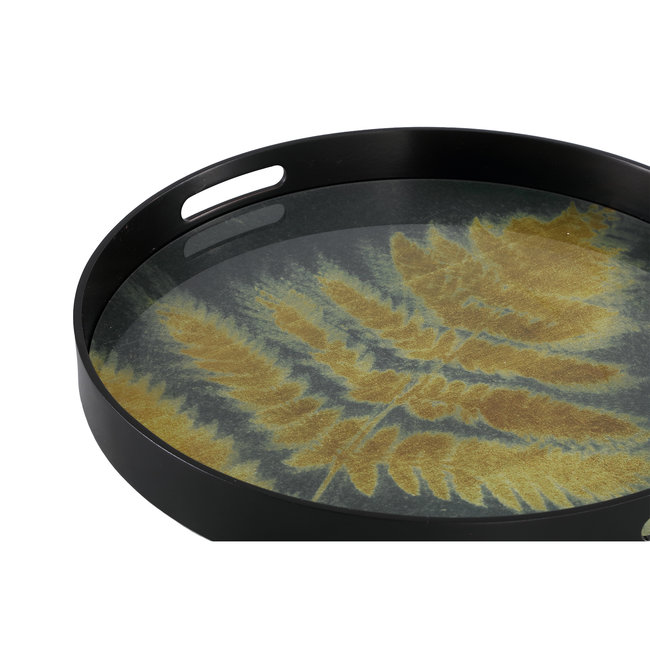 PTMD Dienblad Gila zwart glas met goud blad set van 2