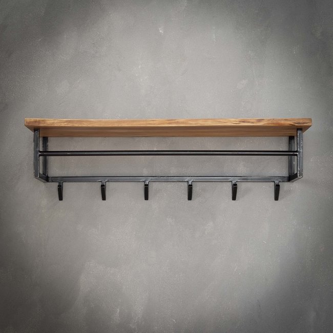 WoonStijl Kapstok edge 6 haken hoedenplank / Massief acacia naturel