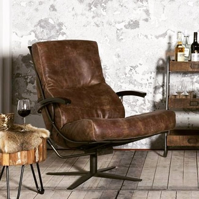 Het Anker Draaifauteuil Quartus  Afrika Leer S Tabac