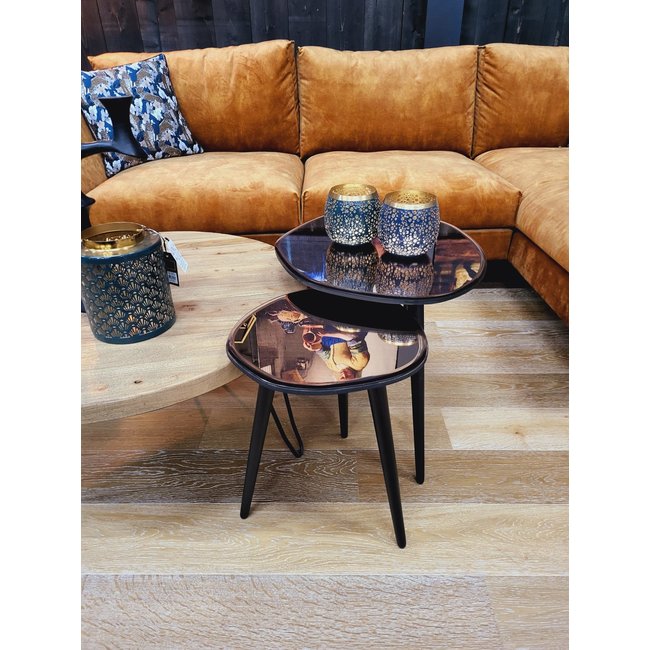 Light en Living Bijzettafel 54x45,5x48 cm DIVO spiegel  bruin glas+zwart