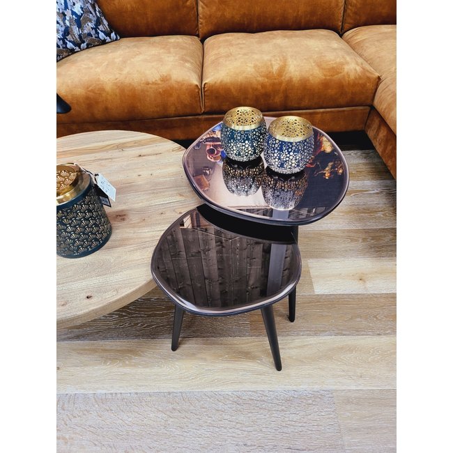 Light en Living Bijzettafel 54x45,5x48 cm DIVO spiegel  bruin glas+zwart