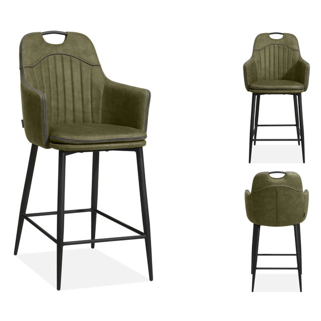 WoonMax Barstoel Morris -  Luxor Antraciet, Cognac en Groen