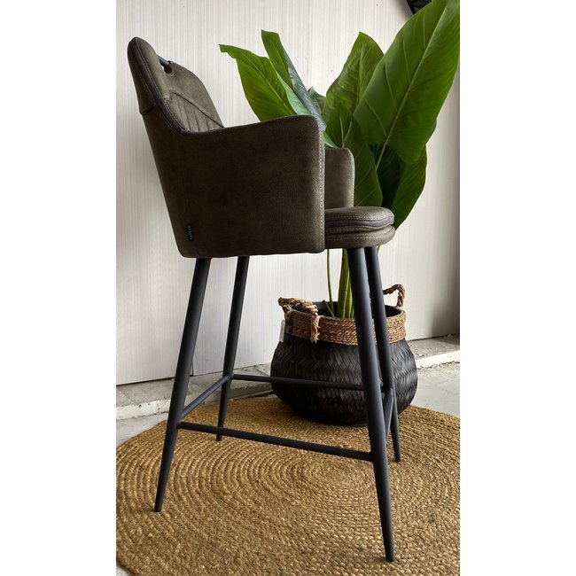 WoonMax Barstoel Morris -  Luxor Antraciet, Cognac en Groen