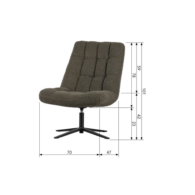 Woood Draaifauteuil Job Teddy Groen