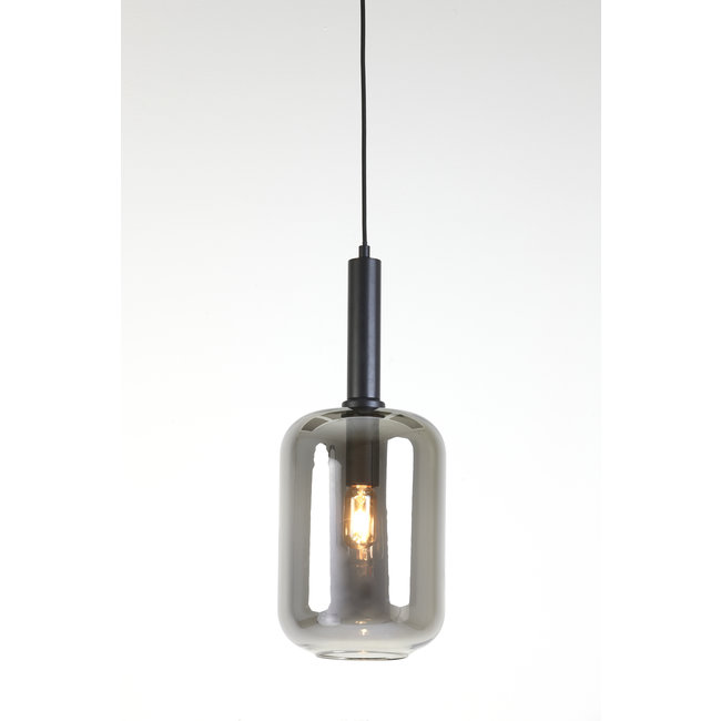 Light en Living Hanglamp Ø22x52 cm LEKAR zwart+smoke glas