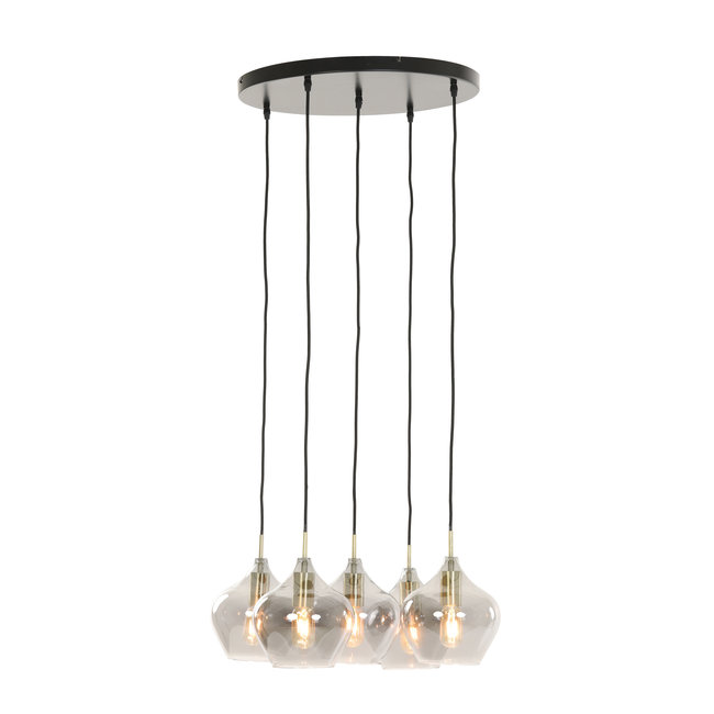 Light en Living Hanglamp 5L Ø61x66 cm RAKEL antiek  brons+smoke