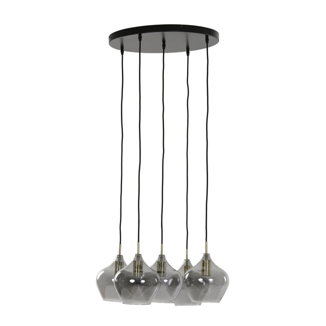 Light en Living Hanglamp 5L Ø61x66 cm RAKEL antiek  brons+smoke
