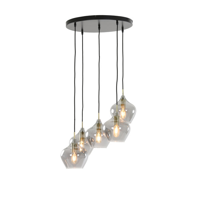 Light en Living Hanglamp 5L Ø61x66 cm RAKEL antiek  brons+smoke