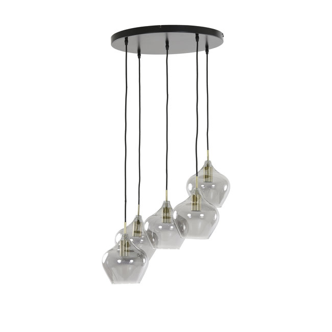 Light en Living Hanglamp 5L Ø61x66 cm RAKEL antiek  brons+smoke