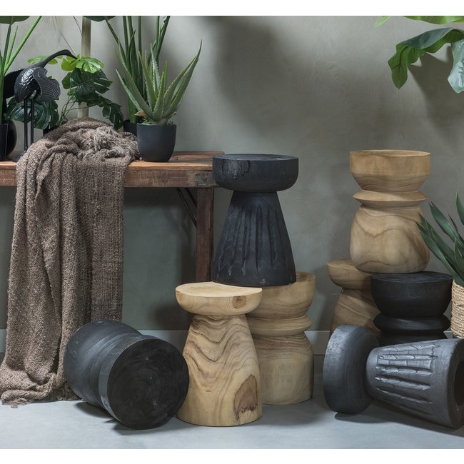 Woood Bikkel Kruk Hout Naturel 40xØ28cm