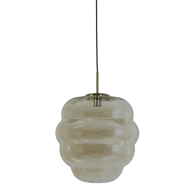 Light en Living Hanglamp MISTY goud+glas  amber goud - 2 maten