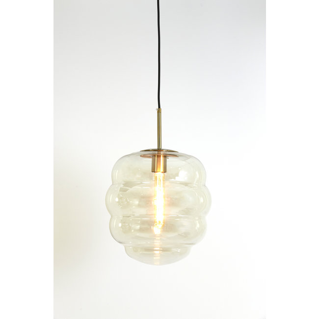 Light & Living Hanglamp MISTY goud+glas  amber goud - 2 maten