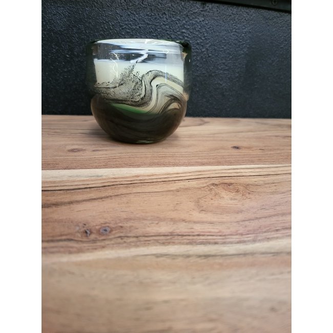 Light en Living Pot met kaars 9x9x9 cm OASIS glas groen  zwart