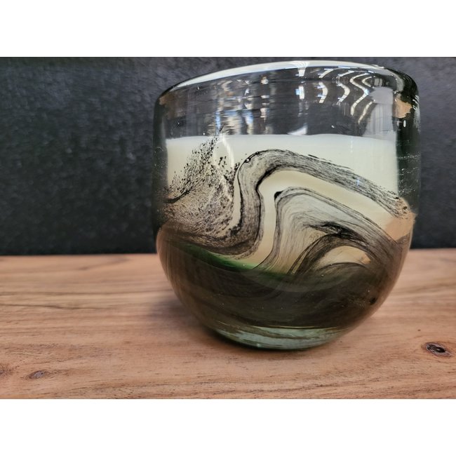 Light en Living Pot met kaars 9x9x9 cm OASIS glas groen  zwart