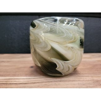 Light en Living Pot met kaars 9x9x9 cm SWIRL glas amber  grijs