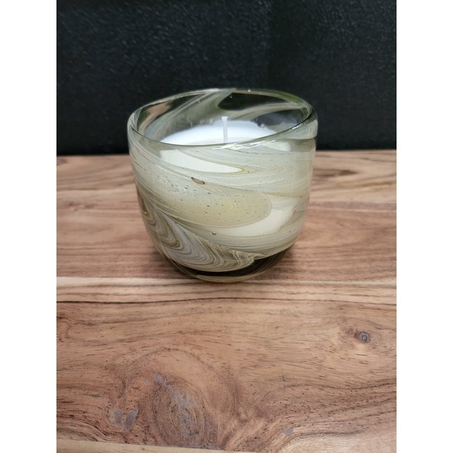 Light en Living Pot met kaars 9x9x9 cm SWIRL glas amber  grijs