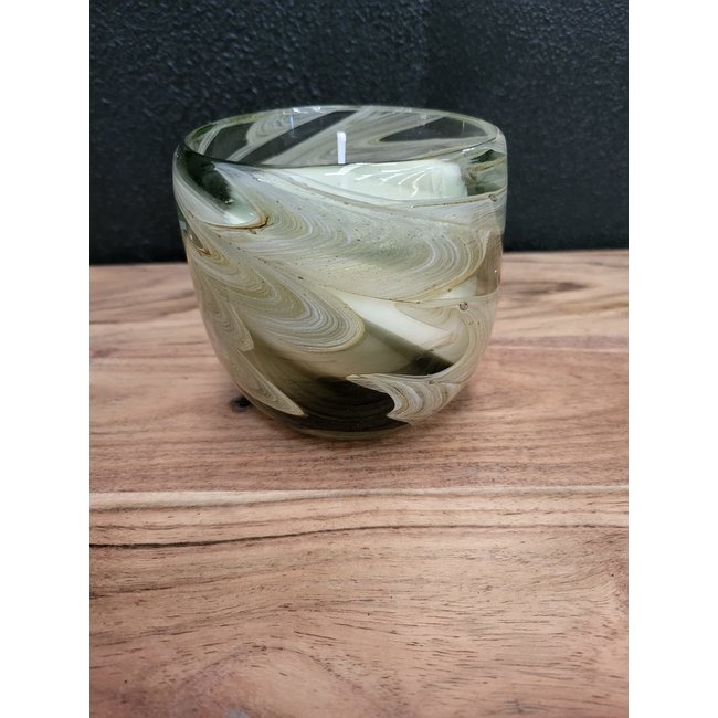 Light en Living Pot met kaars 9x9x9 cm SWIRL glas amber  grijs