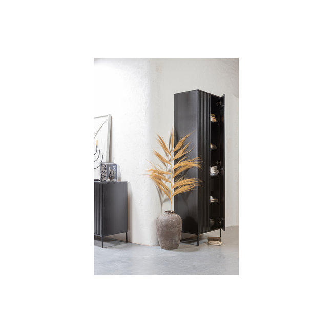 Woood New Gravure Hoge Kast Met Lade Grenen Zwart [fsc]