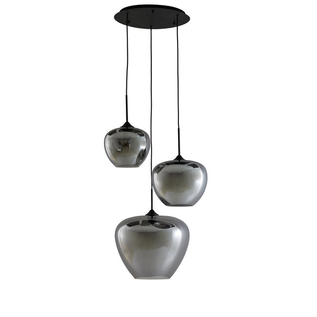 Light en Living Hanglamp 3L Ø40x160 cm MAYSON mat  zwart+glas smoke